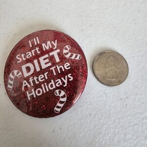 Vintage Red Holiday Button with Candy Cane  "I'll Start My Diet After The ..."
